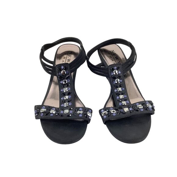 New York Transit Womens Black Rhinestone Wedge Sandals Size 8 - Picture 1 of 9